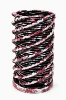 Front View of handmade eco-tube organizer with spiral pattern and round base and white background