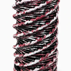 Front View of handmade eco-tube organizer with spiral pattern and round base and white background